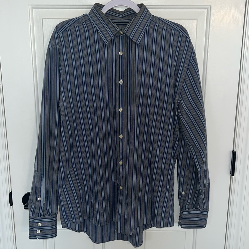 William Mens Size L Striped Button Up Long Sleeve Shirt